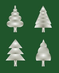 A collection of minimalistic abstract Christmas trees. Simple geometric shapes, soft pastel colors, and a clear composition. Suitable for Christmas cards, packaging, templates, and decor.