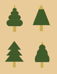 A collection of minimalistic abstract Christmas trees. Simple geometric shapes, soft pastel colors, and a clear composition. Suitable for Christmas cards, packaging, templates, and decor.