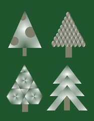 A collection of minimalistic abstract Christmas trees. Simple geometric shapes, soft pastel colors, and a clear composition. Suitable for Christmas cards, packaging, templates, and decor.