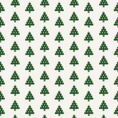 A modern minimalist seamless pattern with abstract geometric Christmas trees. A simple festive design perfect for wrapping paper, cards, wallpaper, and holiday branding