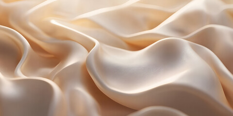 Obraz premium Elegant close-up view of smooth ivory satin fabric with delicate waves and soft lighting.