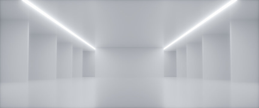Abstract Futuristic empty floor and room Sci-Fi Corridor With light for showcase,room,interior,display products.Modern Future cement floor and wall background technology interior concept.3d render