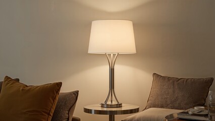 Idea of decor of lamp in a cozy living room setting with cushions and warm lighting