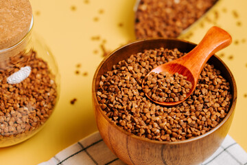 Delicious buckwheat groats ready for cooking and healthy meals this season