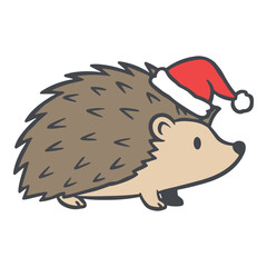 Christmas Hedgehog Santa Hat Vector Illustration