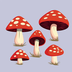 fly agaric mushrooms set vector illustration