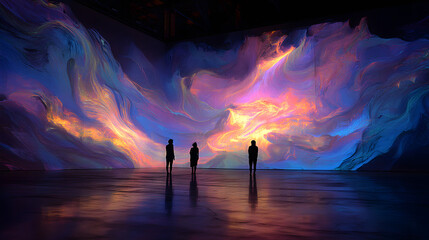 Stunning Silhouettes Against Vivid Swirling Colors in Artistic Backdrop Displaying Dynamic Abstract Patterns