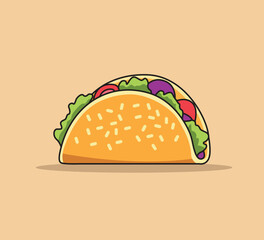 Taco with cheese and tomato vector illustration