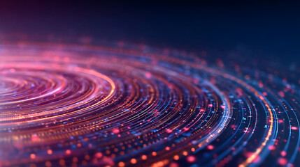 Technology circuit graphic with connect elements and AI flow. Line abstract background with pattern circle and tech vector design for digital data. Spiral ripple with concentric rings. 55594552 1