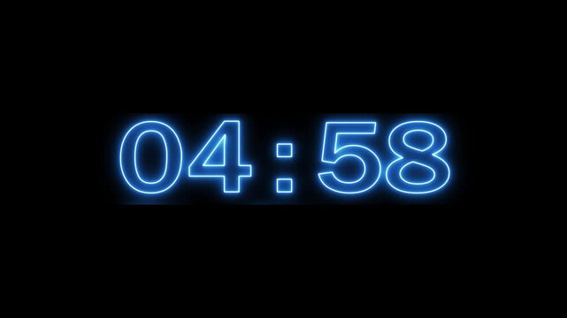 Neon countdown 10 minutes timer animation background. Glowing countdown animation.