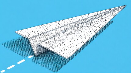 Paper airplane illustration against a blue background with dotted path