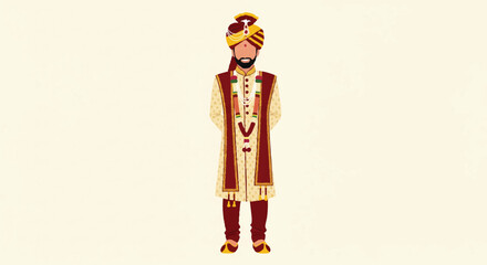 indian groom in traditional wedding attire illustration