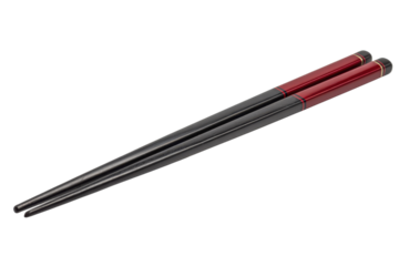 Pair of black and red lacquered chopsticks with gold bands on black utensil eating, Png, Isolated on Transparent Background, Cut Out