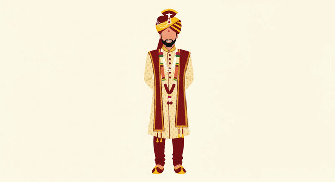 indian groom in traditional wedding attire illustration