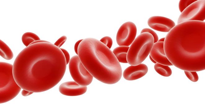 3d render of red blood cells flowing, medical concept isolated on transparent background - Powered by Adobe