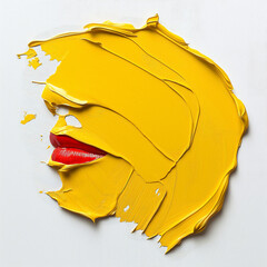 Abstract yellow paint brush in female face shape
