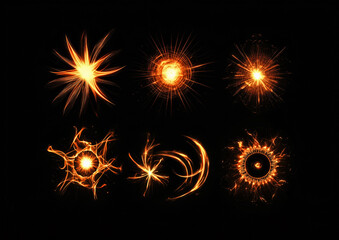 Set of abstract burning objects isolated on black background