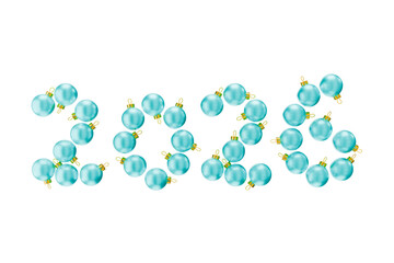 the number 2026 formed by a collection of light blue Christmas ornaments.
