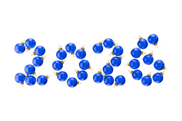the number 2026 formed by a collection of light blue Christmas ornaments.