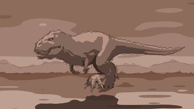 4k animation of walking tyrannosaurus