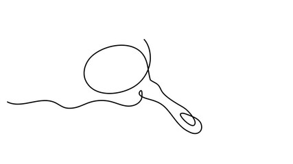 Frying pan one line art animation, hand-drawn kitchenware continuous drawing contour motion. Teflon non-stick cookware, cooking utensils food preparation home-cooked cuisine outline 4k self-drawing