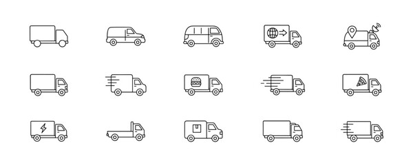 Delivery vehicles line icons set in minimalist style
