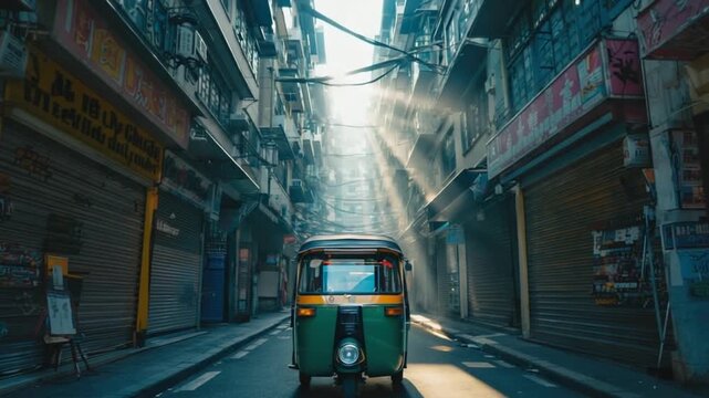 auto rickshaw or three wheeled vehicle indian street view with sunlight video