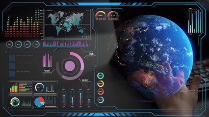 High-tech global network connection interface showing worldwide digital communication, data exchange, and internet connectivity. Global connection, data interaction, and worldwide communication. Thunk