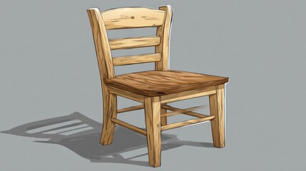 Wooden chair illustration on grey background for design and visual projects