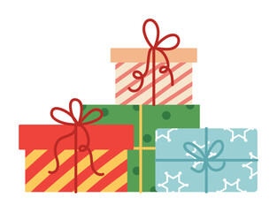 Christmas gift boxes vector in multiple colors with ribbons, festive holiday decoration design