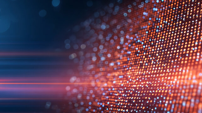 Red LED screen panel with orange vector pattern and digital grid texture. Television studio overlay or disco neon effect for background scene. Abstract halftone points or electronic glow fr 55762130 1