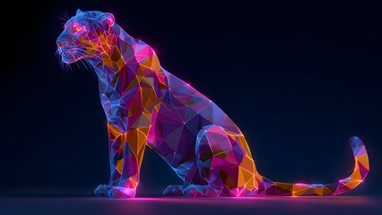 Neon Leopard: A striking, geometric representation of a leopard, crafted from neon lights, radiating a vibrant glow against a dark backdrop. 