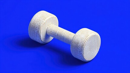White dumbbell against a vibrant blue background for fitness and wellness concepts