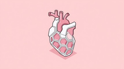 Stylized illustration of a human heart with a geometric protective layer