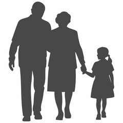 Family walking together a man woman and child in silhouette