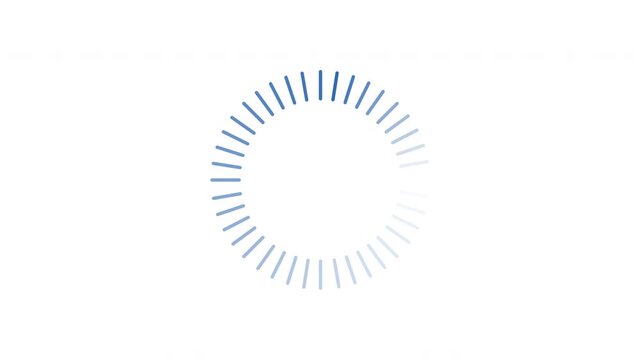Rotating radial blue lines loading animation. Spinning sequentially in circular motion. Animated throbber on transparent background. UI design element 4K video. Progress indicator, buffering