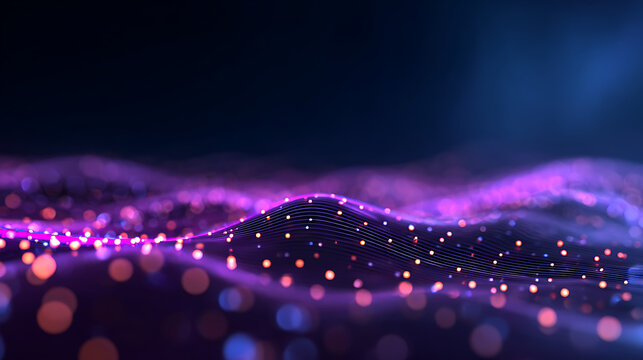 Network purple technology backdrop. Big data neon background perspective. Tech background purple. Cyber technical wave sound. 25283305 1