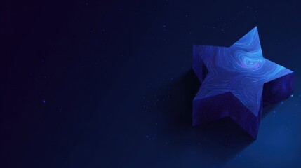 Geometric blue star on dark background with copy space for design
