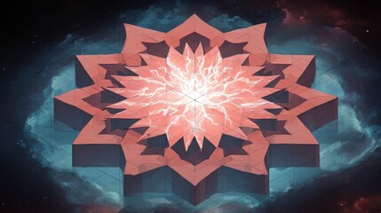 Abstract star design illustration with glowing core and cosmic background