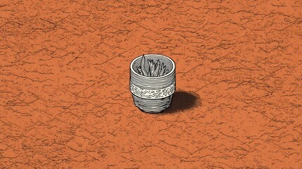 Illustration of a small pot with a plant on a textured orange background
