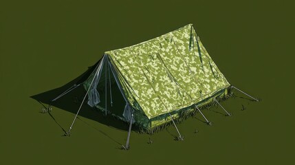 Camouflage tent illustration on green background ideal for outdoor recreation