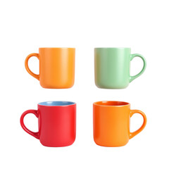 Set of four colorful ceramic mugs in 2x2 grid on white background, showcasing product variety