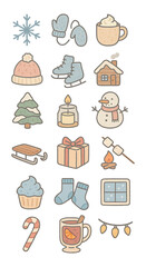 Collection of charming winter-themed icons, perfect for adding a festive and cozy touch to your holiday designs and seasonal projects
