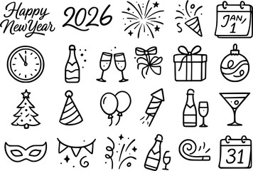Obraz premium Unique icons, new year theme, outline version