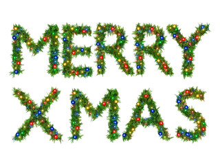 the phrase MERRY XMAS written in decorative letters.