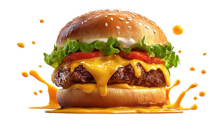 big fresh burger with cheese and bacon isolated on white background