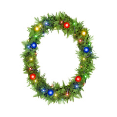 Christmas wreath with letter O on red background