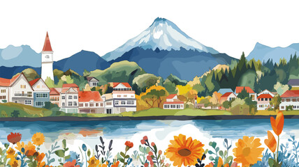 Naklejka premium Puerto Varas. Puerto Varas hand drawn watercolor illustration