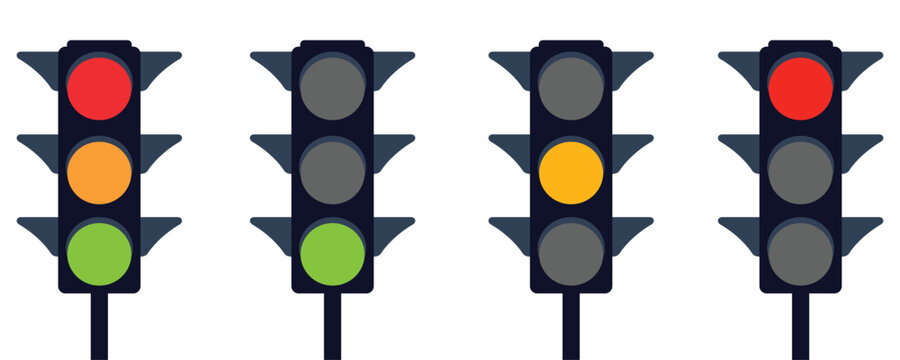 Set of Traffic Light Signals - Red, Yellow, and Green Status Icons