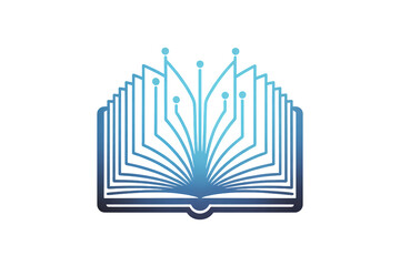 Futuristic open book with glowing digital circuit lines symbolizing knowledge and innovation, perfect for technology and education themes